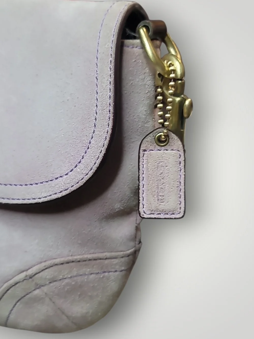 COACH VTG Lilac Soho Suede Flap Crossbody Bag with Brown Leather Trim 2004